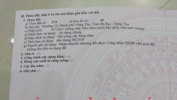 CHÍNH CHỦ CẦN BÁN ĐẤT VỊ TRÍ ĐẸP - GIÁ HỢP LÝ TẠI Phường 12, TP Vũng Tàu, BRVT